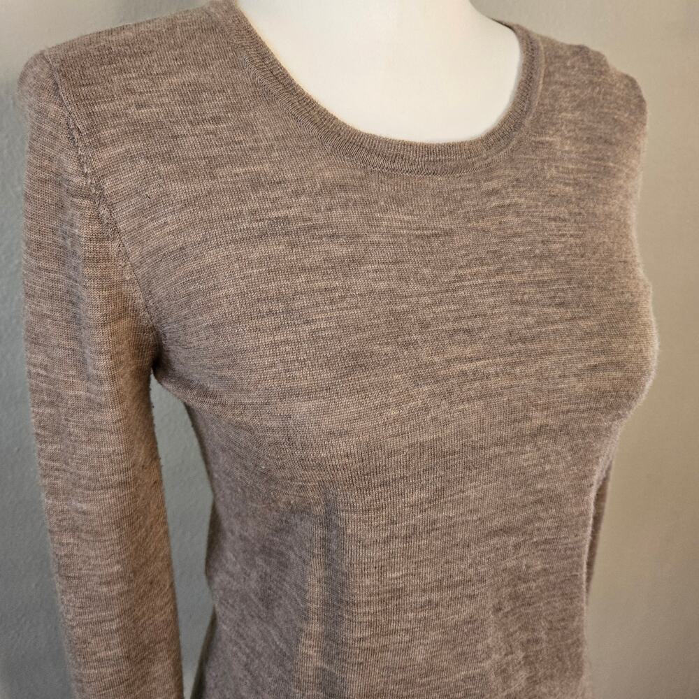 Classic Preppy Merino Wool Ruffle Lightweight Sweater S Beige Nanette Lepore